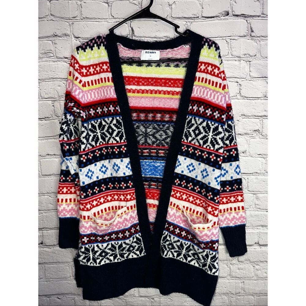Preowned XS Old Navy Fair Isle Longline Open-Front Cardigan Sweater